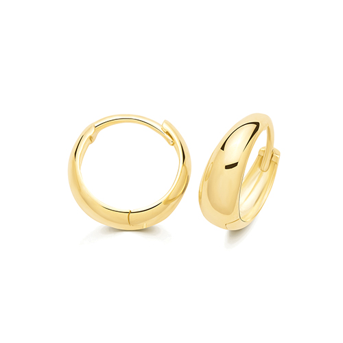 9k Yellow Gold Plain Graduated Huggie Earrings - 13x5mm - Image 1