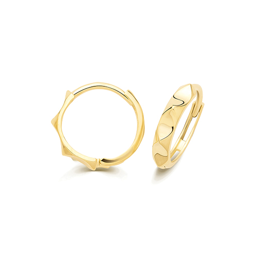 9k Yellow Gold Faceted Huggie Earrings - 13x3mm - Image 1