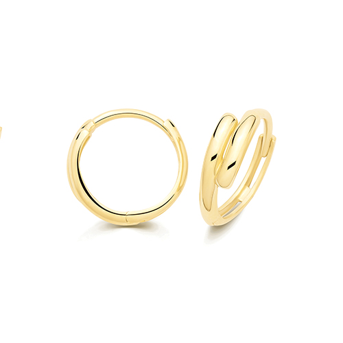 9k Yellow Gold Crossover Huggie Earrings - 12x4mm - Image 1