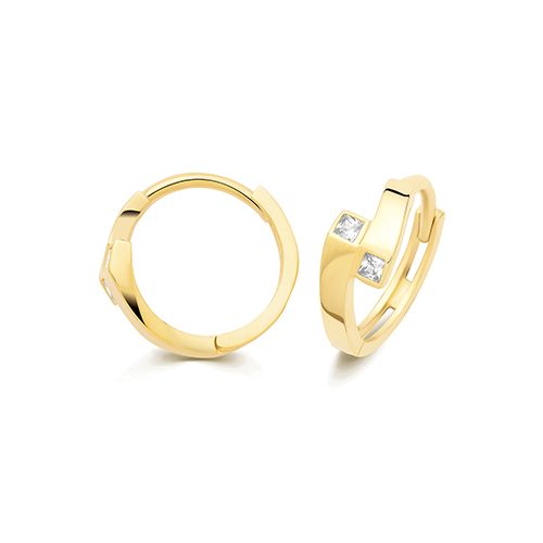 9k Yellow Gold Cz Crossover Huggie Earrings - 12x4.5mm - Image 1