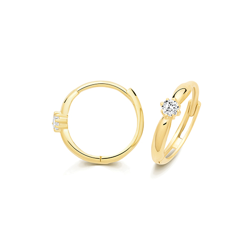 9k Yellow Gold Single Cz Huggie Earrings - 12x3mm - Image 1