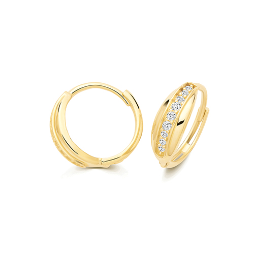 9k Yellow Gold Pave Set Cz Huggie Earrings - 12x4.5mm - Image 1