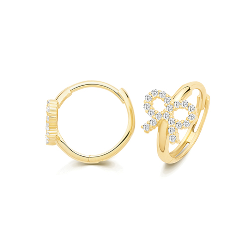 9k Yellow Gold Cz Bow Huggie Earrings - 12x8mm - Image 1