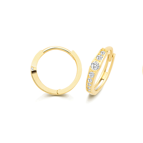 9k Yellow Gold Cz Huggie Earrings - 12x3mm - Image 1