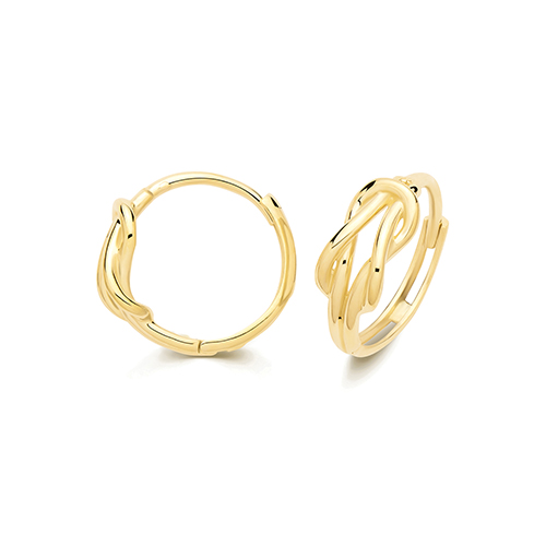 9k Yellow Gold Knot Huggie Earrings - 12x4.5mm - Image 1