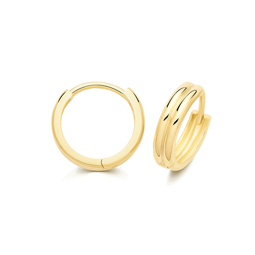 9k Yellow Gold Double Row Huggie Earrings - 12x3mm - Image 1