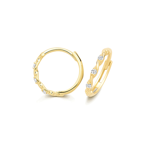 9k Yellow Gold Cz Twisted Huggie Earrings - 12x1.5mm - Image 1