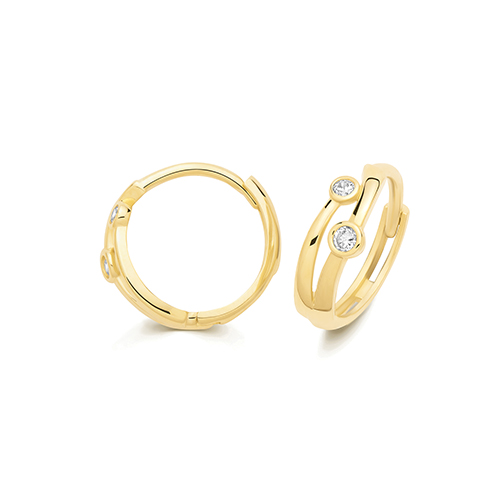 9k Yellow Gold Cz Huggie Earrings - 12x4mm - Image 1