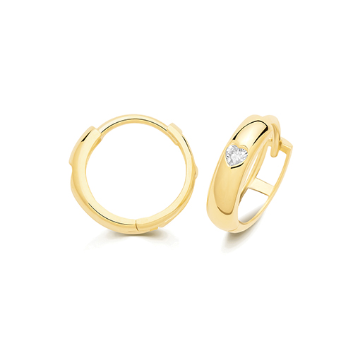 9k Yellow Gold Heart Cut Cz Huggie Earrings - 12x3mm - Image 1