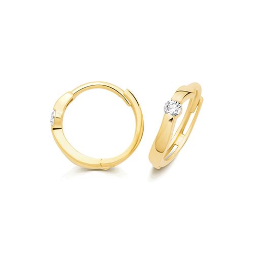 9k Yellow Gold Wavy Cz Huggie Earrings - 12x3mm - Image 1