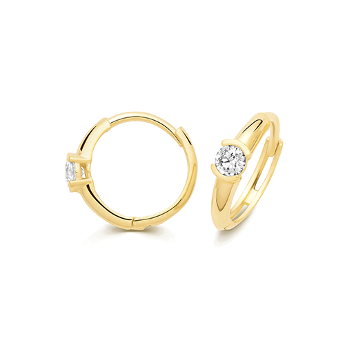 9k Yellow Gold Cz Huggie Earrings - 12x3mm - Image 1