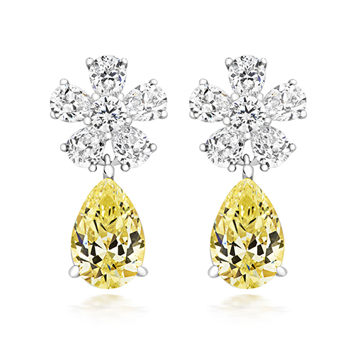 925 Sterling Silver Flower Shape Pear Cut Cz Drop Earrings - 9x7 mm - Image 1