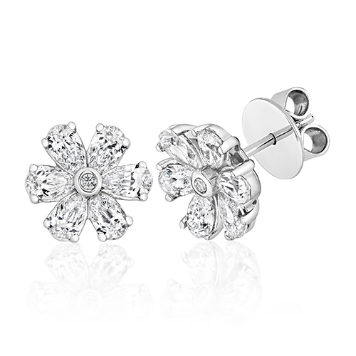 925 Sterling Silver Flower Shape Pear Cut Cz Stud Earrings - 5x3 mm - Image 1