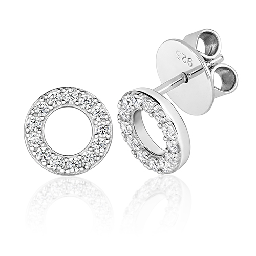 925 Sterling Silver Grain Set Circle Thread Stud Earrings - Image 1