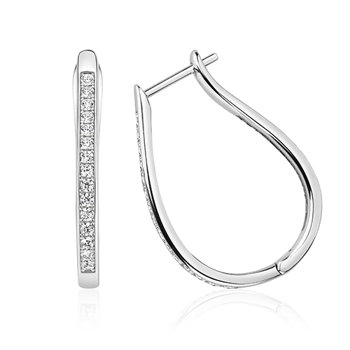 925 Sterling Silver Grain Set Horseshoe Hoop Earrings - Image 1