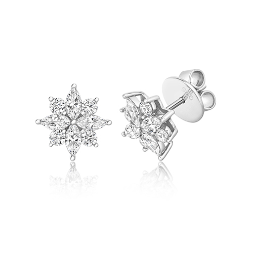 925 Sterling Silver Cluster Flower Marquise and Round Cz Stud Earrings - 5x2x2.5 mm - Image 1