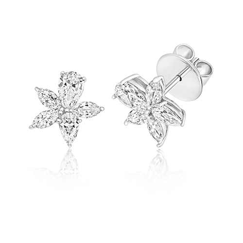 925 Sterling Silver Cluster Flower Marquise and Pear Cz Stud Earrings - Image 1