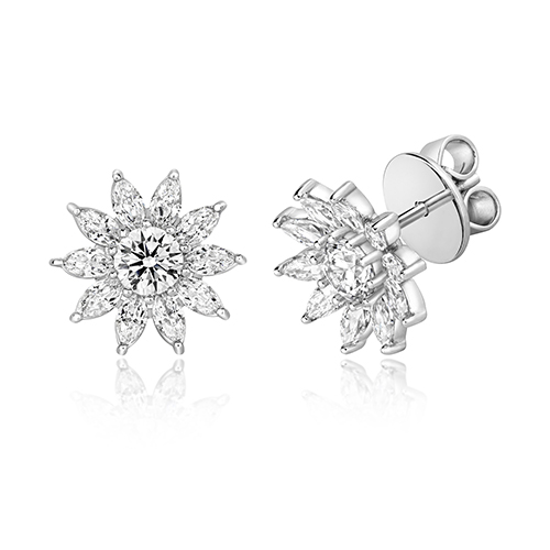 925 Sterling Silver Cluster Flower Marquise and Round Cz Stud Earrings - 4x2x4.5 mm - Image 1