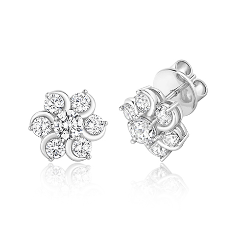 925 Sterling Silver Round Swirl Cluster Flower Cz Stud Earrings - 4.5x3 mm - Image 1