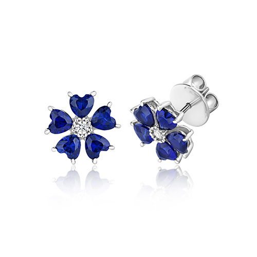 925 Sterling Silver Round and Heart Cluster Flower Cz Stud Earrings - 4x2.2 mm - Image 1