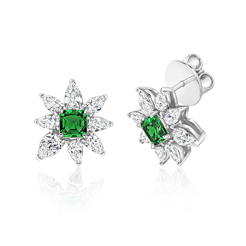 925 Sterling Silver Pear and Asscher Cut Cluster Flower Cz Stud Earrings - 4.5 mm - Image 1