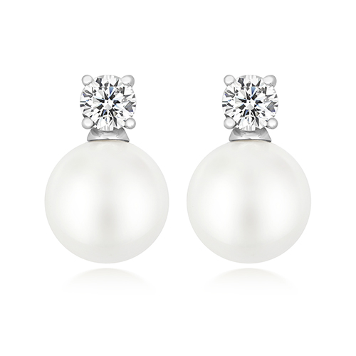 925 Sterling Silver Claw Set Round Cz and Pearl Stud Earrings - 10x4.5 mm - Image 1