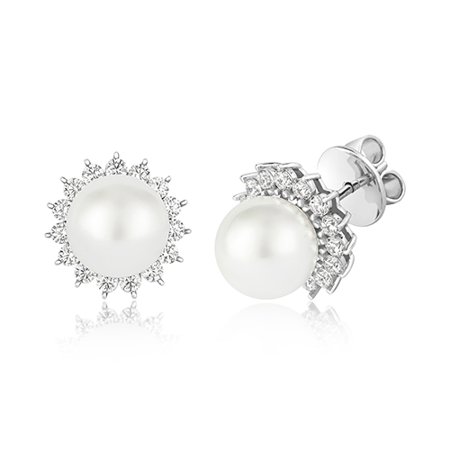 leg0105_am 925 Sterling Silver Cluster Pearl Cz Stud Earrings - 9 mm - Image 1
