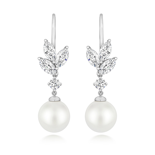 925 Sterling Silver Leaf Style Pearl Drop Earrings - 7x3.5x10x3 mm - Image 1