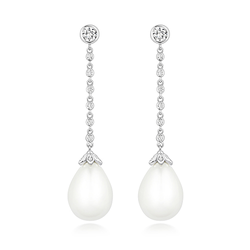 925 Sterling Silver Pearl and Round Drop Earrings - 16x10x4 mm - Image 1