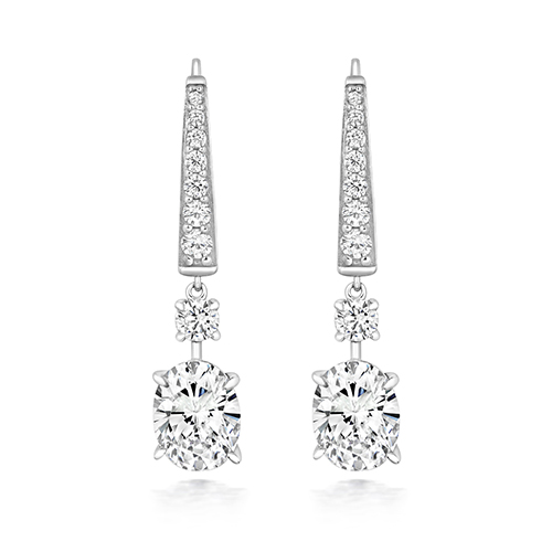 925 Sterling Silver Graduated Claw Set Oval Drop Earrings - 9x7 mm - Image 1