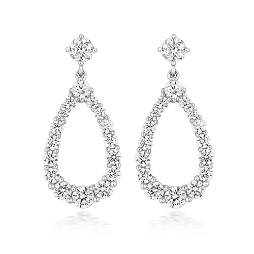 925 Sterling Silver Claw Set Pear Shape Round Cz Drop Earrings - Image 1