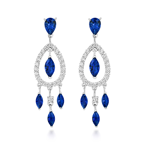 925 Sterling Silver Fancy Pear Marquise and Round Cut Cz Drop Earrings - Image 1