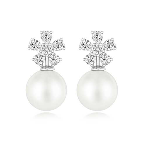 925 Sterling Silver Flower Pear Cut Pearl Drop Earrings - 11 mm - Image 1