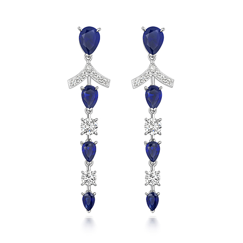 925 Sterling Silver White Round Cz and Blue Pear Drop Earrings - Image 1
