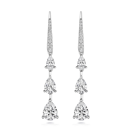 925 Sterling Silver Graduated Claw Set Pear Cut Cz Drop Earrings - Image 1