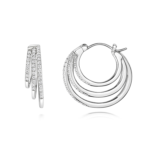 925 Sterling Silver Triple Set Cz Hoop Earrings - Image 1