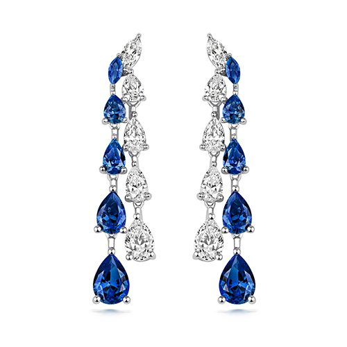 925 Sterling Silver Double Graduated Claw Set Pear and Marquise Cut Drop Earrings - Image 1