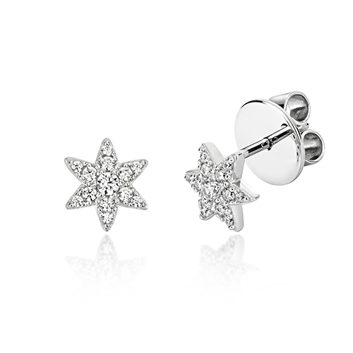 925 Sterling Silver 6 Point Cz Star Stud Earrings - Image 1
