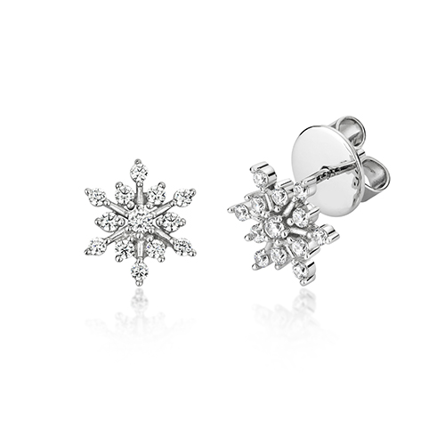925 Sterling Silver Snowflake Cz Stud Earrings - Image 1