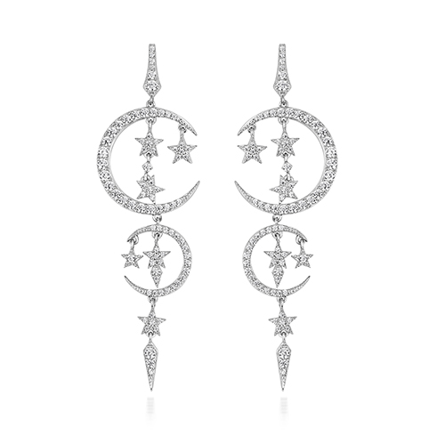 925 Sterling Silver Moon & Star Chandelier Cz Drop Earrings - Image 1