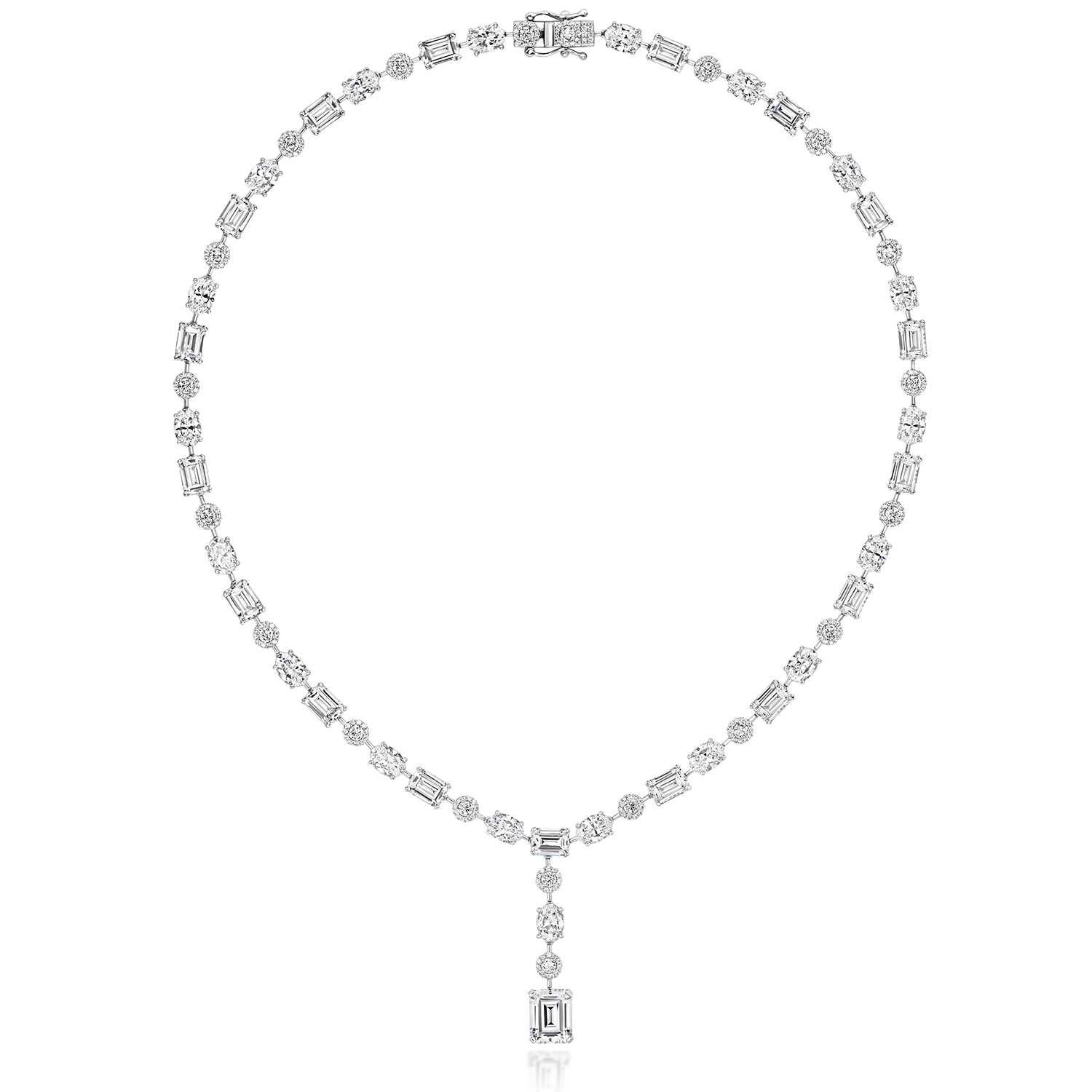 925 Sterling Silver Claw Set Pear Emerald and Halo Style Round Cut Drop Chain - Image 1
