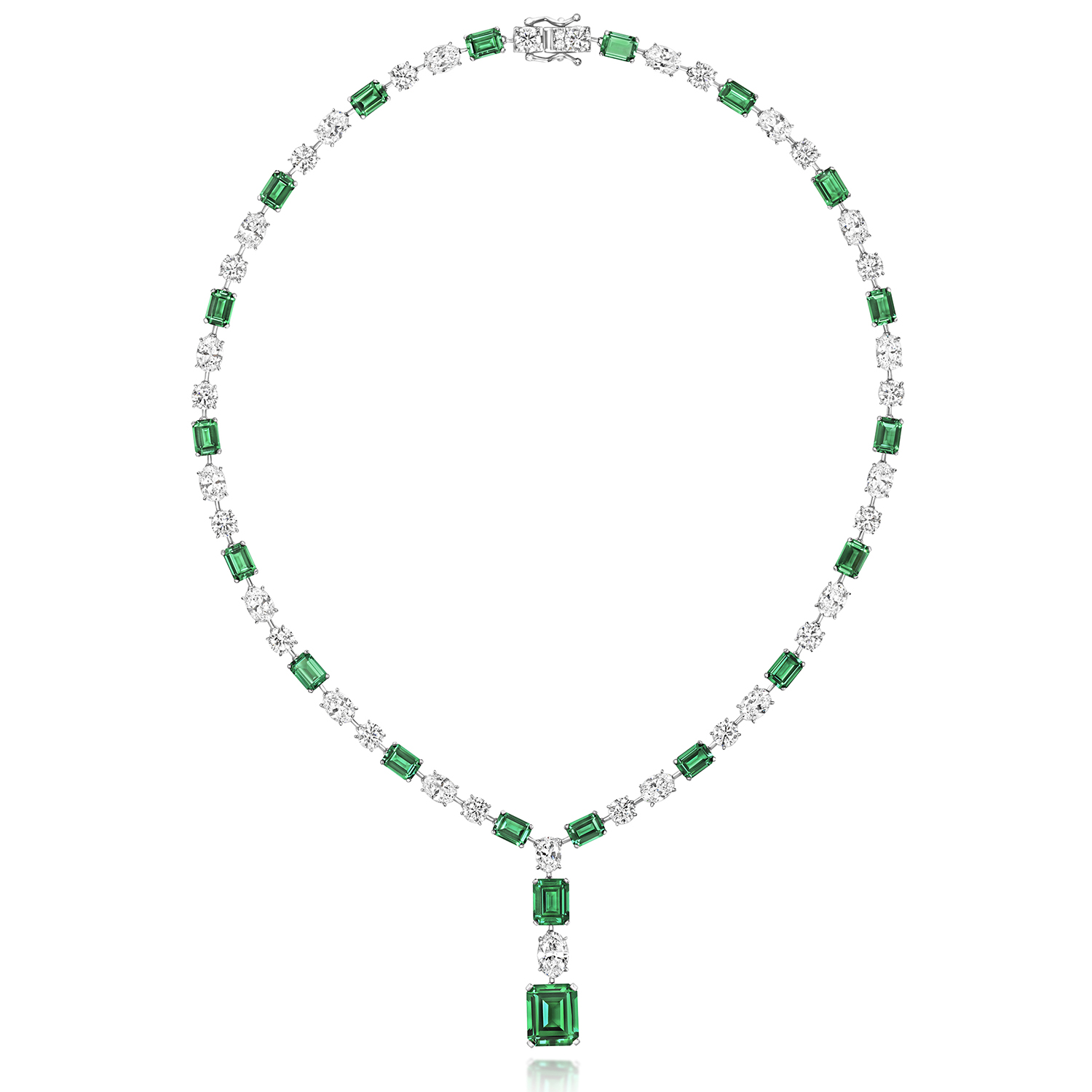 925 Sterling Silver Claw Set Green Emerald and White Round & Oval Cut Cz Drop Chain - Image 1