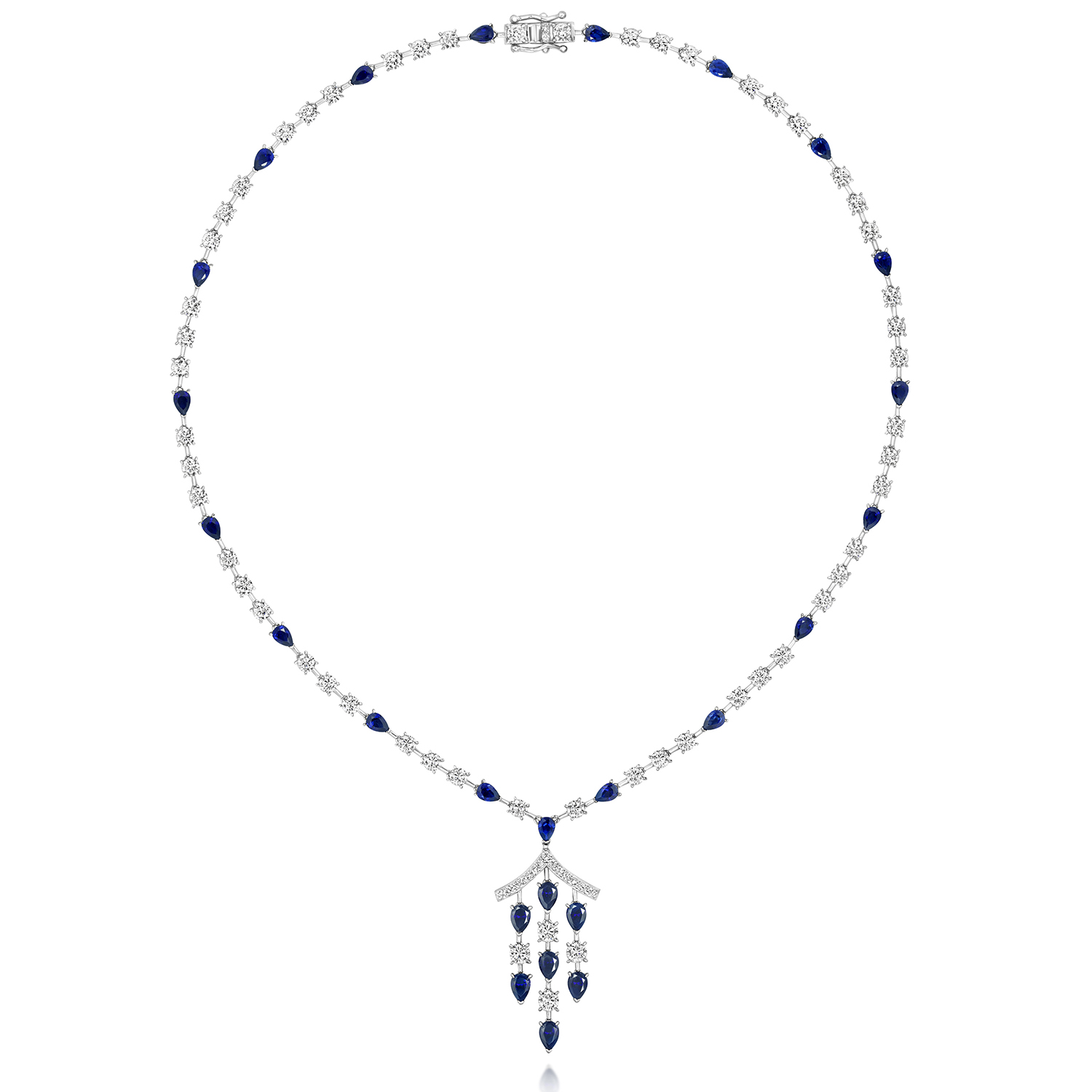 925 Sterling Silver Fancy Blue Pear and Round Cz Drop Chain - Image 1