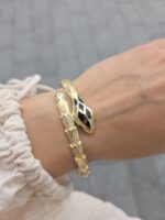 14k Yellow Gold Fancy Cz Snake Bangle - 18x7 mm - Image 6