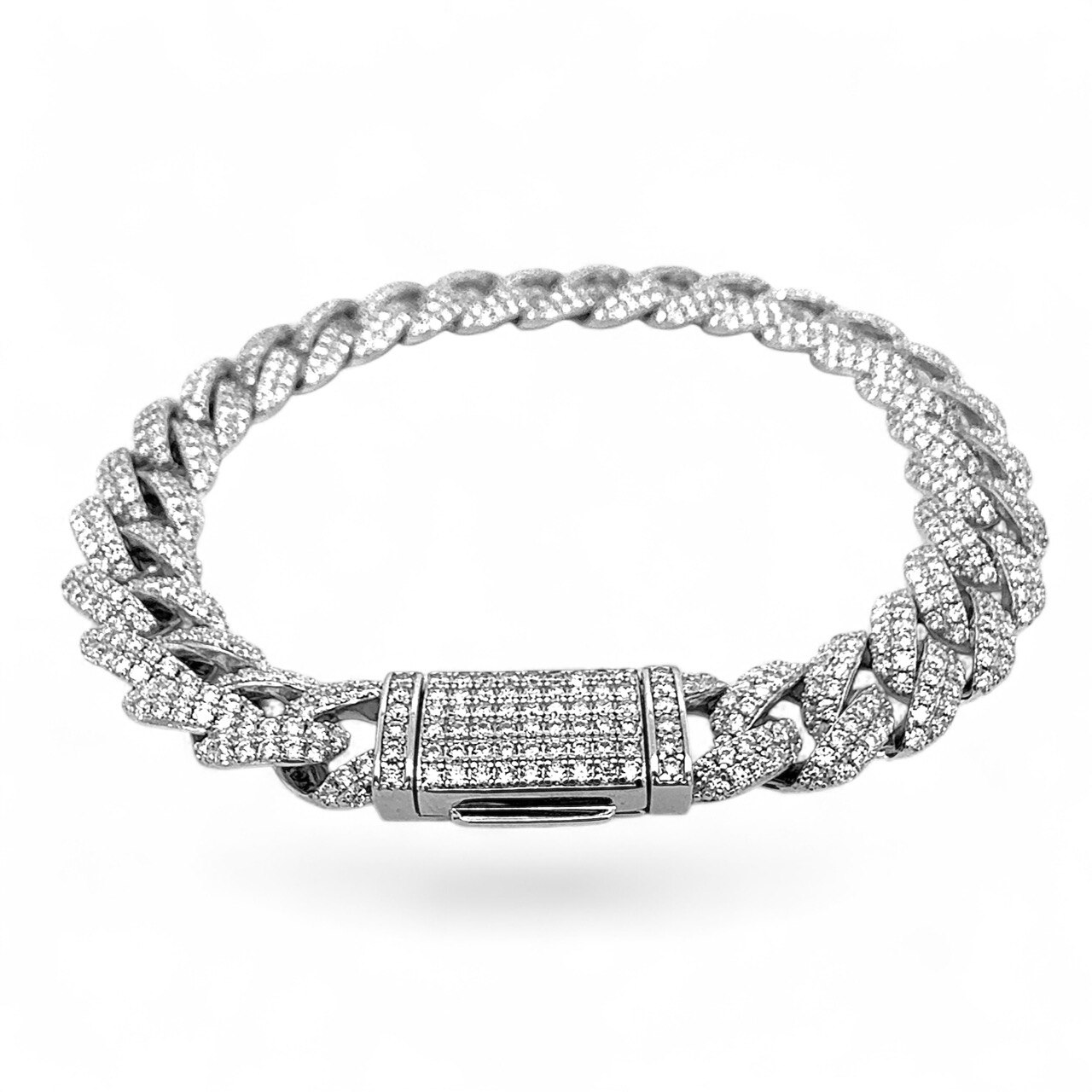 925 Sterling Silver Moissanite Stone Set Round Miami Cuban Bracelet - 10 mm - Image 1