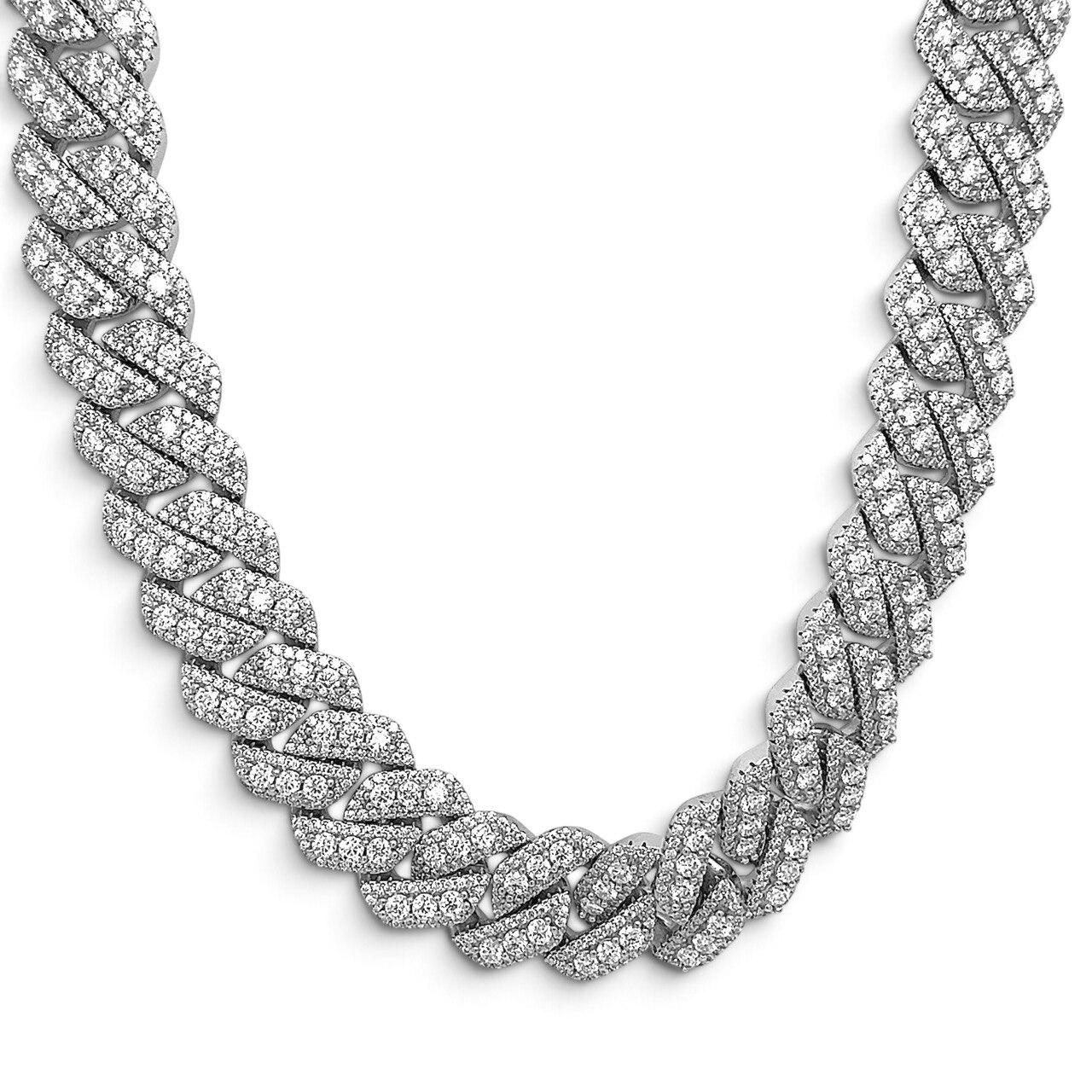 925 Sterling Silver Moissanite Stone Set Raised Pointer Cuban Chain - 16 mm - Image 1
