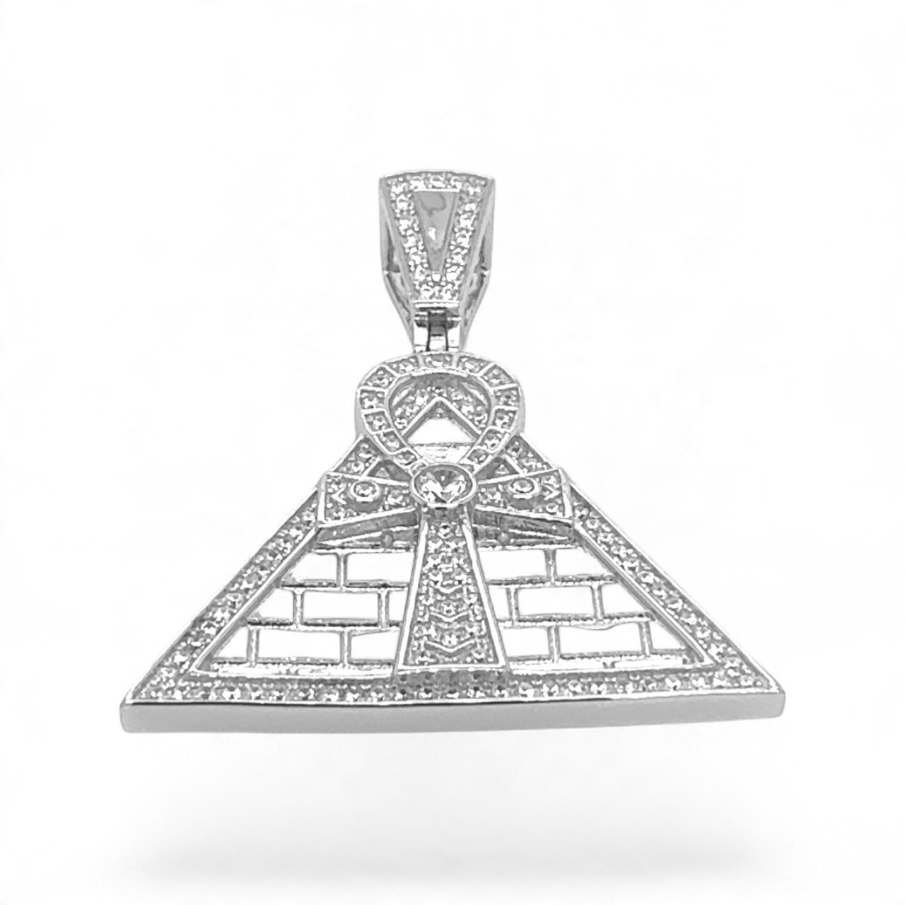 925 Sterling Silver Cz Pyramid Ankh Cross Pendant - 38x31 mm - Image 1