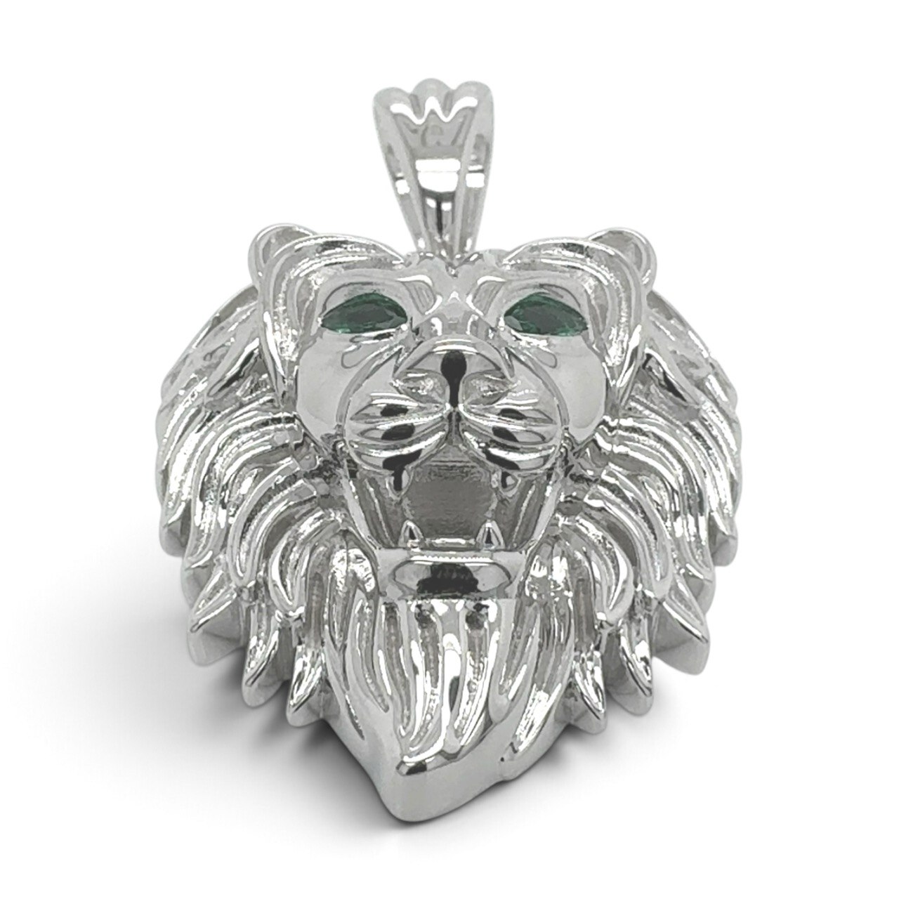 925 Sterling Silver Green Cz Lion Pendant - 49x31mm - Image 1