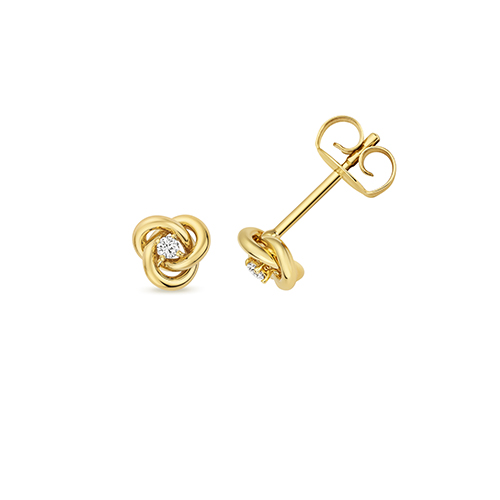 9k Yellow Gold Diamond Set Knot Stud Earrings - Image 1