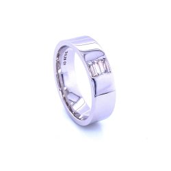 18k White Gold Band Set with 3-straight baguettes on a heavy ring.